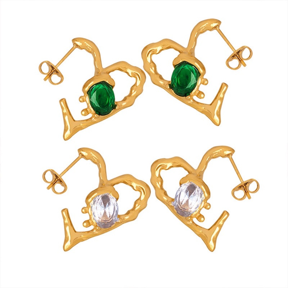 TWO PAIR FOR $55💎18K Gold Plated Melting Heart Hoop Earrings*CZ White Green*ML
